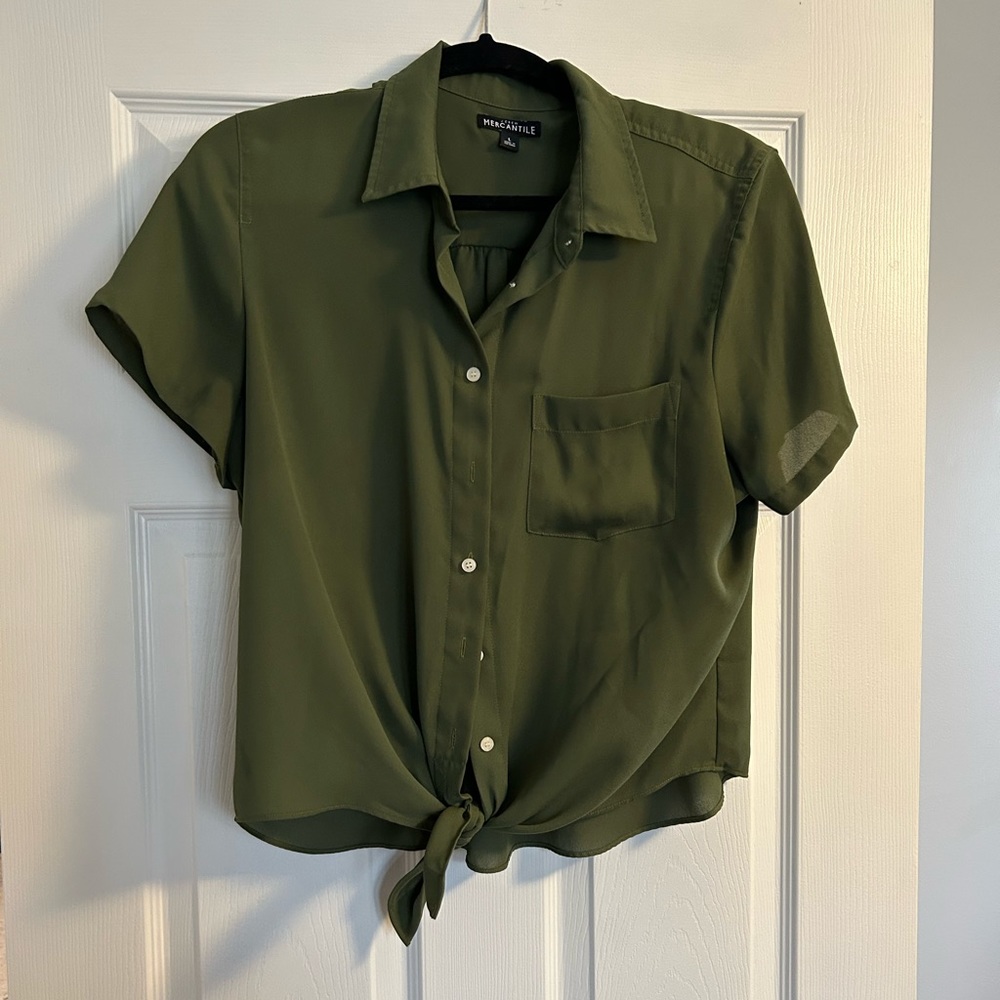 J. Crew mercantile large olive green button and tie front